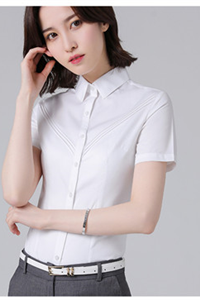 小領V型裝飾邊女短袖襯衫