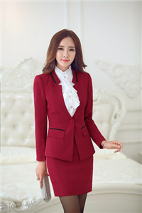 無(wú)領(lǐng)開胸紅色一扣女西裝